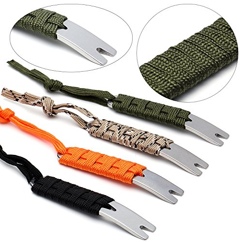 Survival Paracord Bracelet with Compass (4) + Mini Crowbar (4) - Stainless Steel Wire Keychain Cords (20) - Braclet Featurees Flint Fire Starter + Emergency Knife & Whistle