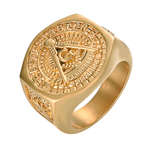Yoursfs Freemason Ring For Men Vintage Masonic Rings Gold Plated