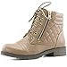 DailyShoes Women's Ankle Boots Combat Boot Low Heel Lace Up Zip Pocket Exclusive Credit Card Bootie Susan-01 Beige Pu 6