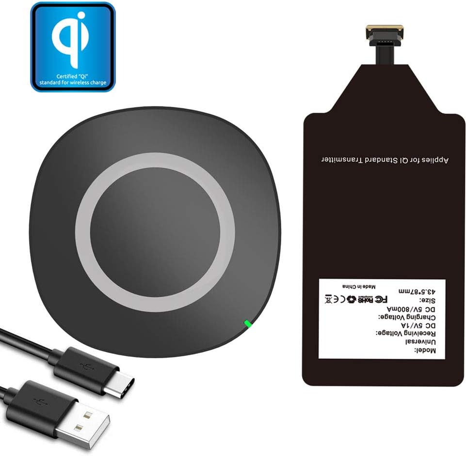 Qi Wireless Charger with Charging Receiver Kit for LG Stylo 2 3 V10 G4 K7 Q6 Plus Samsung Galaxy J7 Pro Note 4 A5 A3 Moto G6 Play G5 G5S E4 ZTE Android