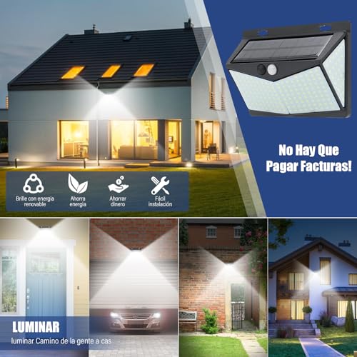 LONEASY Luces Solares, 2 Paquetes Luz Solar Exterior 208 LED / 3 Modos 270 ° Lámpara Solar Exterior IP65 Impermeable Iluminación Exterior con Sensor de Movimiento para Jardín, Patio, Terraza, Inicio