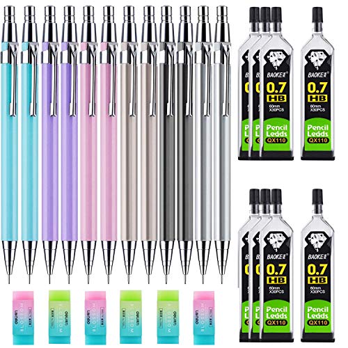 Xgood Mechanical Pencil Set, Automatic Pencil Set,6 Tubes 0.7mm HB Lead Refills with 6 Pieces