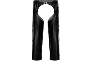 Kvysinly Cowboy Chaps for Men Faux Leather Crotchless Chaps Cosplay Costume Outfit Loose Long Pants