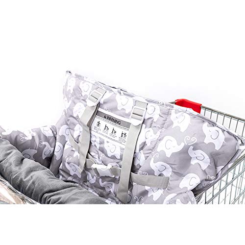 2-in-1 Baby Shopping Cart Cover and High Chair Protector, Germ-Protecting Seat Covers for Grocery Carts, Full Safety Harness for Restaurant High Chairs, Universal Fit, for Babies, Infant (Grey)