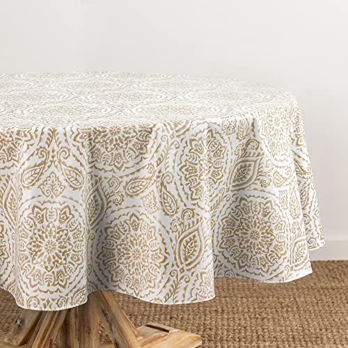 Elrene Home Fashions Savannah – Nappe Ovale en Vinyle résistante à l'eau et aux Taches pour intérieur/extérieur avec Revers en Flanelle, 152,4 x 213,4 cm, Taupe