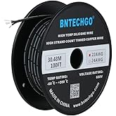 BNTECHGO 22 Gauge Silicone Ribbon Cable Flexible 3P Black 100 ft Flat Cable 22 AWG Stranded Tinned Copper Wire