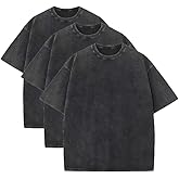 3 Pack Men's Oversized Heavy Cotton T-Shirts Vintage Tee Loose Fit Short Sleeve Casual Shirts for Men