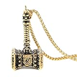 HZMAN Huge Thor Hammer Stainless Steel Necklace For Mens Hammer Pendant Necklace 24 Inch Chain (Gold)