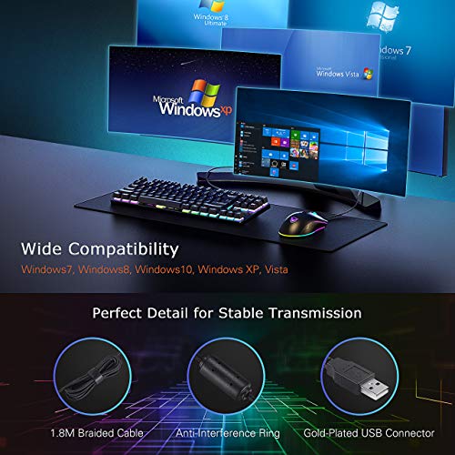 PICTEK RGB Gaming Mouse Wired - 10,000 DPI Adjustable - 8 Programmable Buttons - 7 Chroma Lighting Modes - Ergonomic USB Mice - PMW3325 with Fire Button - Laptop/PC with Long Braided Cord (Matt Black)