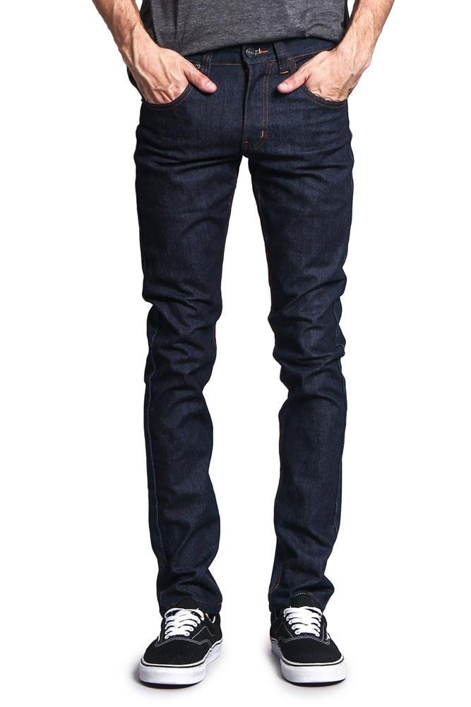 Victorious Mens Skinny Fit Stretch Raw Denim Jeans Denim Fit