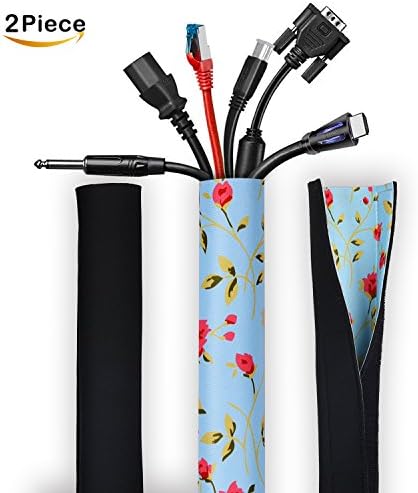 Cable Management Sleeve,Anbellar 2x51" Cord Managemengt Sleeve,Premium Cord Organizer Wrap Wire Hider for TV PC Home Theater,Adjustable Velcro Cable Sleeve Wrap Cover Organizer,Black&amp;Pattern