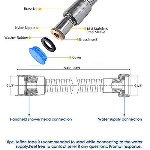 GNEGKLEAN Bidets Sprayer Wash Nozzle Hose Douche Waterproof tape Cleaning System ABS Bidet/Stainless steel 6.5 feet G1/2 Hose Flush Toilet,Floor,Balcony,Watering, Kitchen,Bathroom,Sprayer