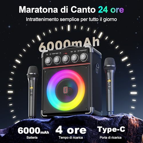 JYX Karaoke with 2 Microphone, 100 W Bluetooth Speaker, 18 Hours Autonomy, Complete Professional Karaoke, Potatile PA System and LED Light & Remote Control, Supports Bluetooth/TF/USB/AUX/TWS