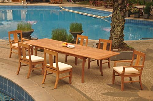 WholesaleTeakFurniture Grade-A Teak Wood 6 Seater 7 Pc Dining Set: 118" Double Extension Rectangle Table And 6 Osborne Chairs (2 Arm &amp; 4 Armless Chairs) #WFDSOS89