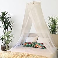 Bobo & Bee - Premium Bed Canopy Mosquito Net Curtains Includes 3 Boho Pom Pom Decorations and Hanging Kit,  Large Queen Size, White, For Girls, Toddlers And Adults Or Over Baby Crib