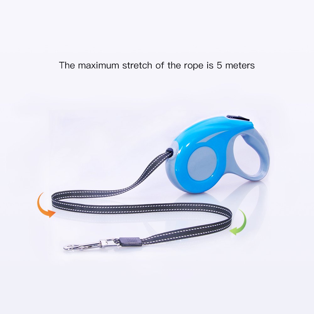 LXZDL Retractable Dog Leash, 16ft Dog Walking Leash for Large Medium Small Dogs up to 110 lbs, Tangle Free, Soft Hand Grip, Reflective Ribbon Cord, One Button Brake & Lock-Blue