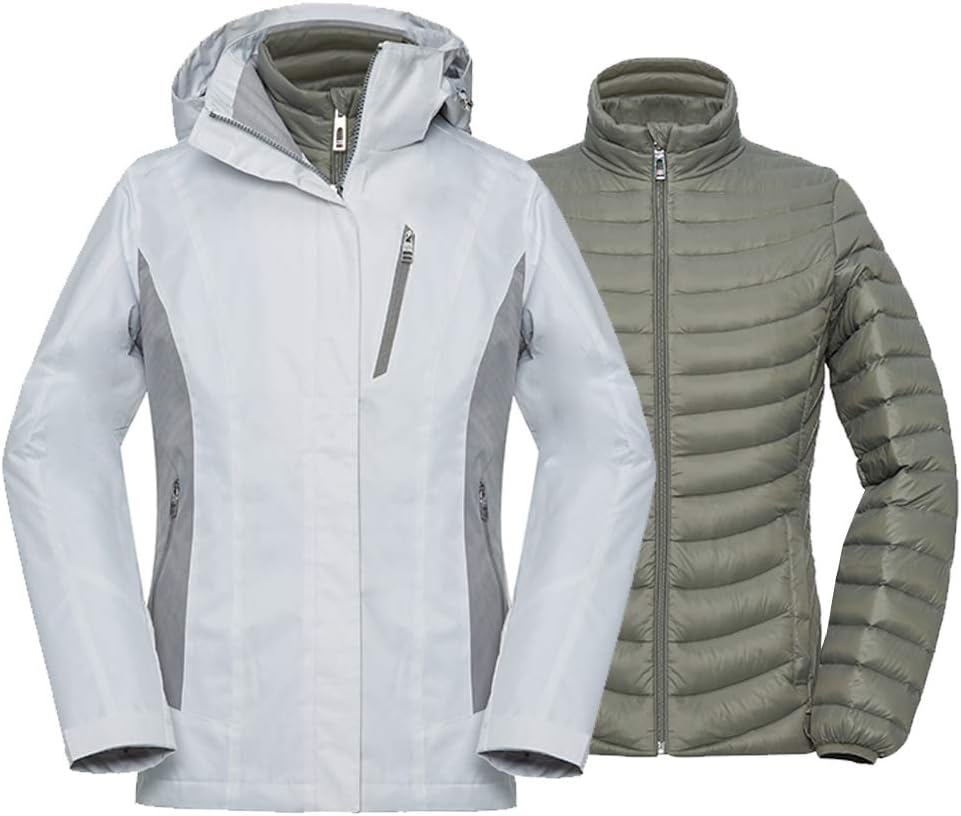 Universo Women's Hooded Waterproof 3-in-1 Ski Jacket Detachable Windproof Puffer Liner Outdoor Winter Snow Coat Parka