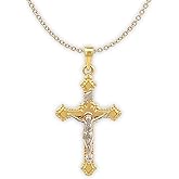 RP 14K Gold Crucifix Necklace for Women & Men, Two Tone White & Yellow Gold, Pendant with 18 inch 14K Chain, Polished-Gold Crucifix Necklace for Men & Women, Includes Premium Jewelry Box, Handcrafted Religious Jewelry in the USA