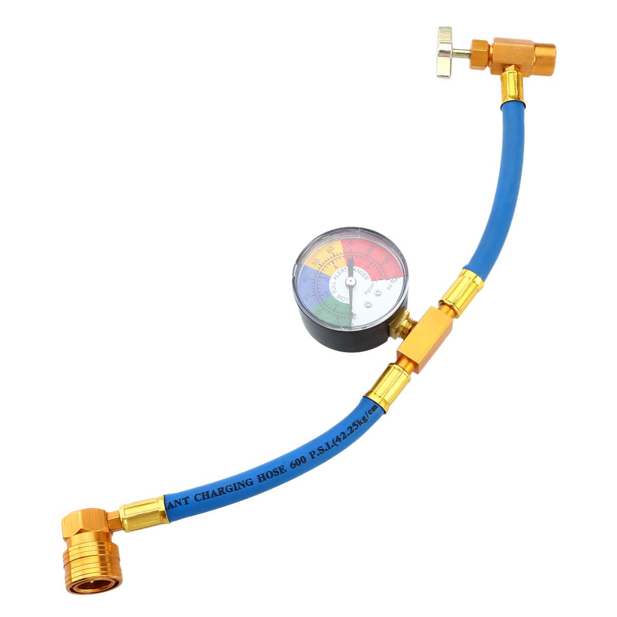 Car R134A Air Conditioning Refrigerant Charging Hose with Gauge, Car AC Refrigerant Charge Hose Kit (1/2 Thread for Europe and American)