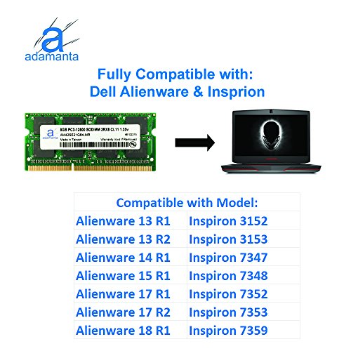 Adamanta 8GB (1x8GB) Laptop Memory Upgrade Compatible with Dell Alienware, Inspiron, Latitude, Optiplex, Precision, Vostro DDR3L 1600Mhz PC3L-12800 SODIMM 2Rx8 CL11 1.35v Notebook RAM P/N SNPN2M64C/8G