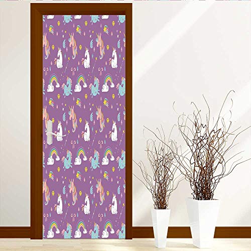 SOCOMIMI Glass Film for Home Office Magic Unicorn and Rainbo