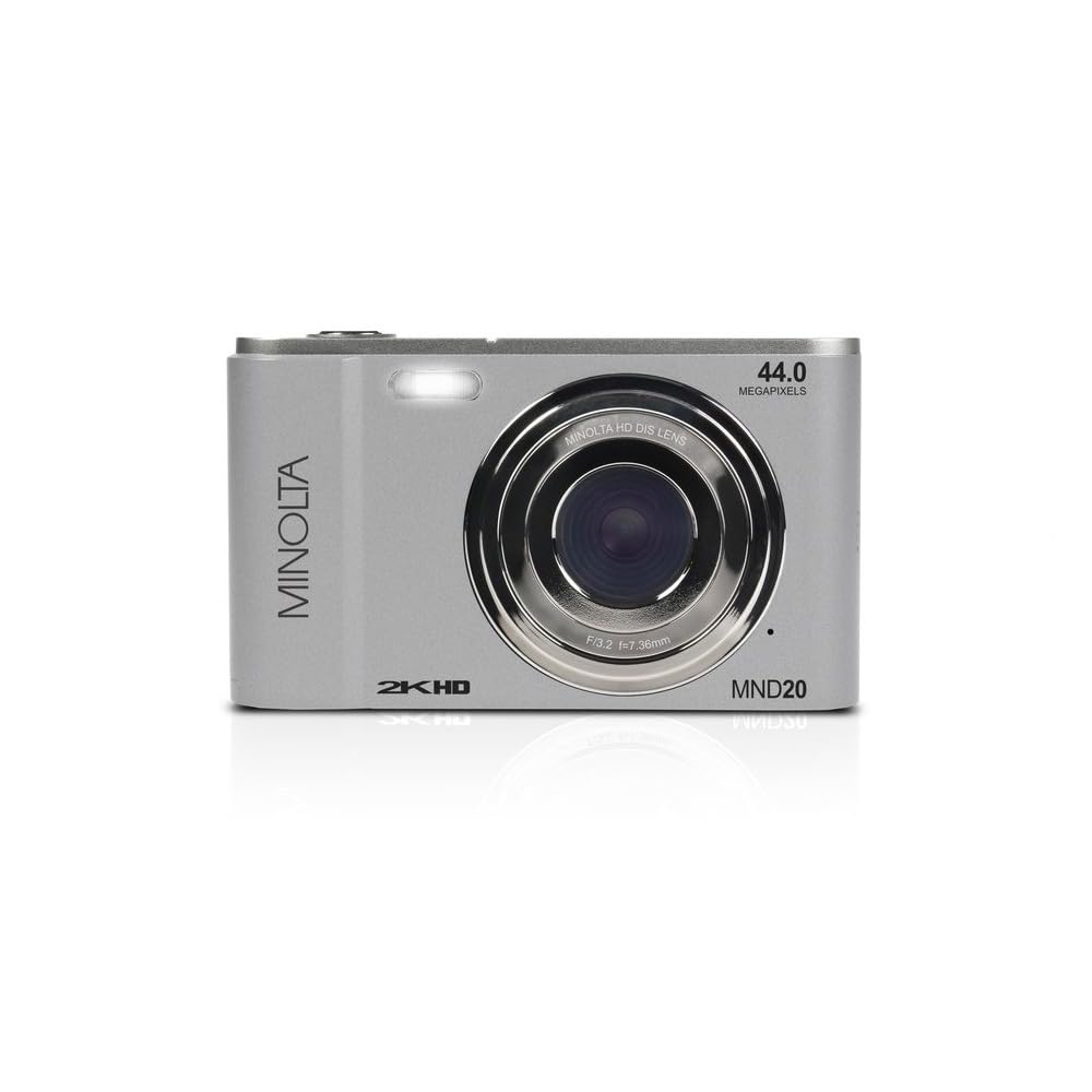 Minolta MND20 44MP Digital Camera – 2.7K Ultra HD Video, 16X Digital Zoom, Anti-Shake Stabilization, Time Lapse, Face Detection, 2.9-inch LCD Display – Lightweight Compact Camera (Silver)