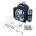 VonShef 2 Person Blue Picnic Backpack Hamper with Cooler Compartment Includes Tableware & Fleece Blanket