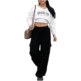 RoseSeek Girl's 3 Piece Outfits Graphic Cropped Hoodies Camisole Tops and Baggy Sweatpants Sets