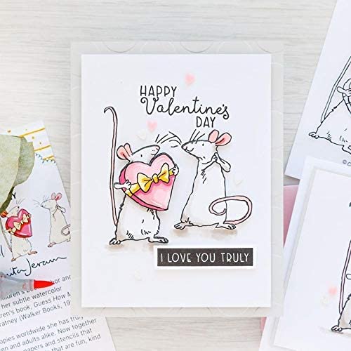 Mice Mouse Happy Valentines Day Dies and Stamp Sets for Card Making Sweet Love Heart Metal Cutting Dies Match Clear Rubber Stamp Sets for DIY Scrapbooking Paper Crafting Die Cuts Valentiene's Gifts