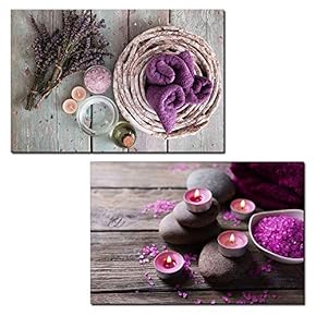 2 Panel Canvas Wall Art - Spa Still Life with Bath Salts and Towels - Giclee Print Gallery Wrap Modern Home Art Ready to Hang - 16"x24" x 2 Panels