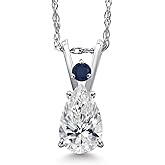 Gem Stone King 14K White Gold Lab Grown Diamond and Blue Sapphire Pendant Necklace for Women | 0.56 Cttw | Gemstone April Birthstone | Pear Shape 7X5MM | With 18 Inch Chain