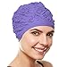 BEEMO Women Swim Bathing Caps Ladies Retro Style Latex Embossed- Lilac