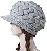 Womens Winter Beanie Hats Thick Warm Knitted Chunky Soft Slouchy Cap with Visor Brim,Grey