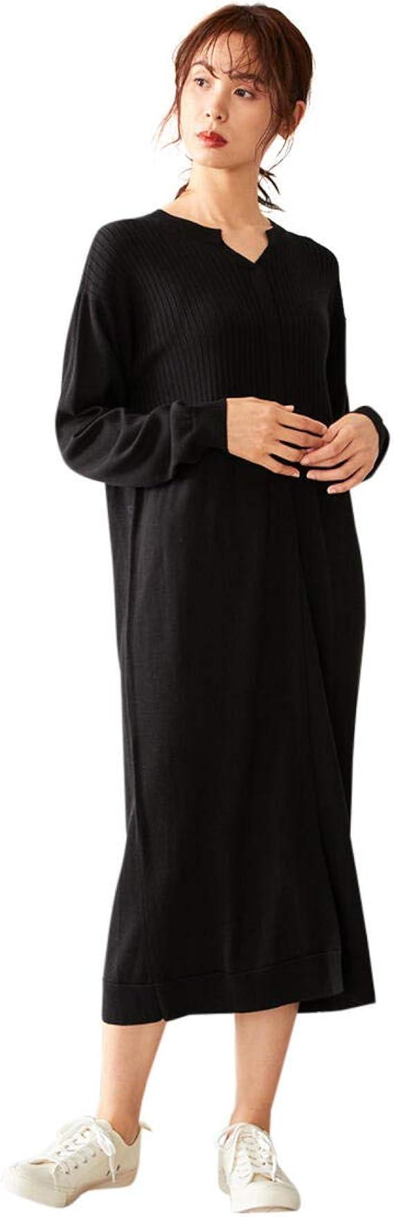 Amazon Co Jp コムサ イズム Comme Ca Ism キーネック ニット ワンピース フロントスリット 12 37kr02 0 服 ファッション小物