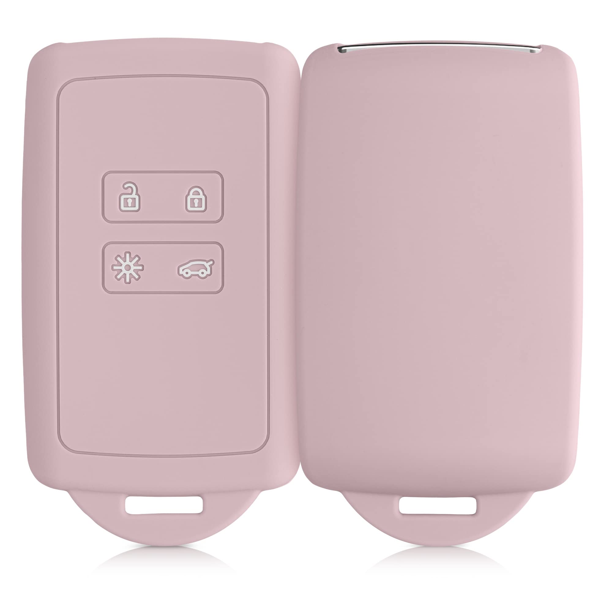kwmobile Car Key Cover Compatible with Renault 4 Button Car Key Smart Key (only Keyless Go) - Silicone Protective Key Fob Cover with Built-in Eyelet - Antique Pink Matte