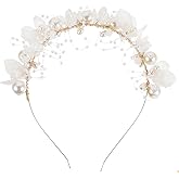 Xansema Flower Bride Wedding Headband for Women and Girls, Pearl Bridal Headpiece Hair Accessories for Party Daily (Gold)