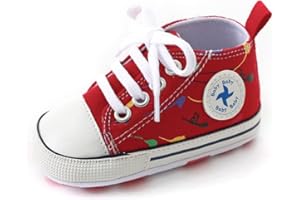 ORAWU Newborn Baby Girls Boys Canvas Shoes Infant Soft Sole Slip On First Walkers Sneaker Toddler Flat Loafers High Top Crib Denim Unisex Moccasins Shoe