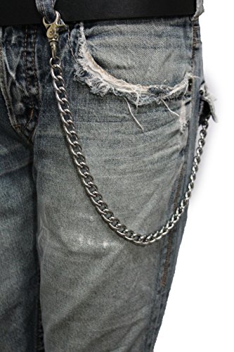 TFJ Men Wallet Chain Biker Fashion Jeans Keychain Classic Links Basic Plain Silver