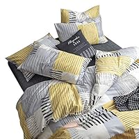 BoxHome Minimalist Geometric Duvet Cover Queen Artistical Full Bedding Duvet Cover Set Yellow Pink White Grey Plaid Pattern for Neutral Zipper Closure 2 Pillowcases