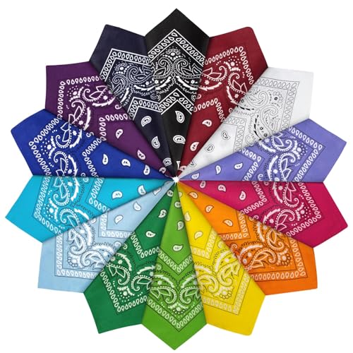 LBOYLOVE® 14 Pcs Paisley Bandanas, Unisex Novelty Cowboy Bandanas, Print Head Wrap Scarf Wristband for Women Men Boy Girl (Set-A)