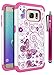 S7 Edge Case, Galaxy S7 Edge Case, Style4U Butterfly Design Studded Rhinestone Crystal Bling Hybrid Armor Case Cover for Samsung Galaxy S7 Edge with 1 Style4U Stylus [White/Hot Pink]
