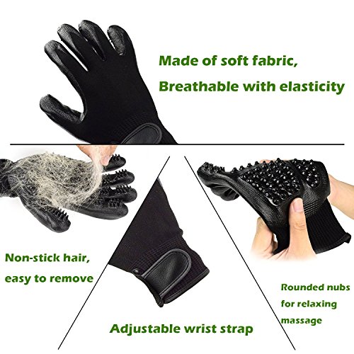JUNING Pet Grooming Gloves - Hair Remover Brush for Dogs, Cats & Horses with Long Short Fur - Gentle Massage Bathing Brush Tool - (1 Pair)