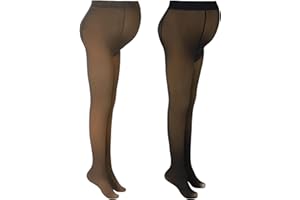 Bonuci 2 Pcs Women Maternity Pantyhose Winter Fleece Lined Tights High Waist Maternity Stretchy Pregnancy Warm Tights