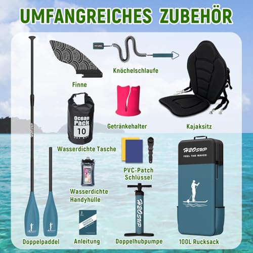 H2OSUP Stand Up Paddling Board, 15 cm Thick Inflatable SUP Board, with Backpack, Durable Paddle Board Accessories