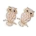 Reizteko Crystal Rhinestone Perched Cute Green Eyed Owl Brooch and Pin Comes with Gift Bag (Beige)