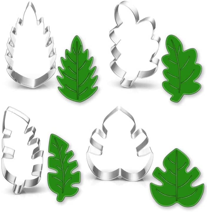 UKoosien 4-Piece Tropical Leaf Cookie Cutter Set - Oak, Monstera, Fern & Tropical Shapes for Cookie, Fondant and Biscuit Making