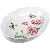 Lenox Butterfly Meadow Porcelain Scalloped Oval Baking Dish | white finish, dishwasher safe, microwave safe | 2 quart capacity | floral scalloped design, gift for women
