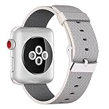 Yichan Woven Nylon Fabric Wrist Strap Replacement Band with Classic Square Stainless Steel Buckle for Apple iWatch Series 1 / 2 / 3,Sport & Edition,38mm,Pearl