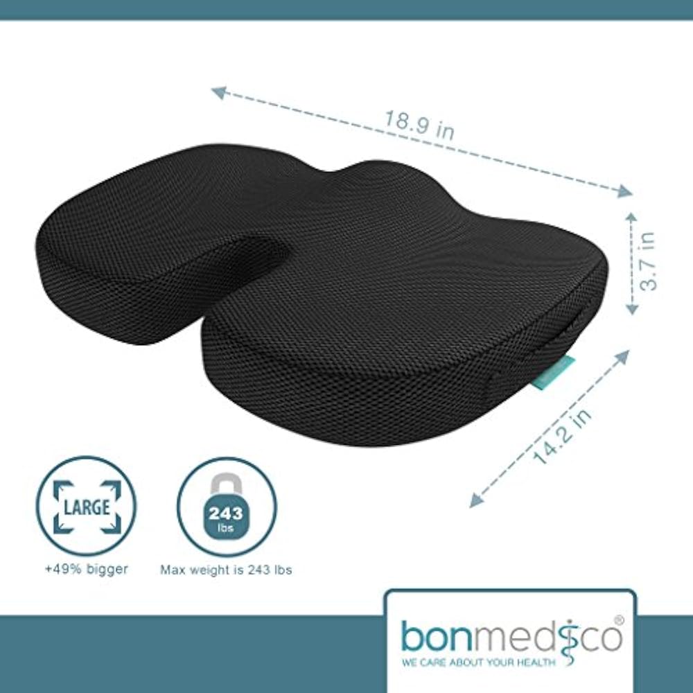 Bonmedico Cushions Large Orthopedic Seat Cushion, Gel And Memory Foam