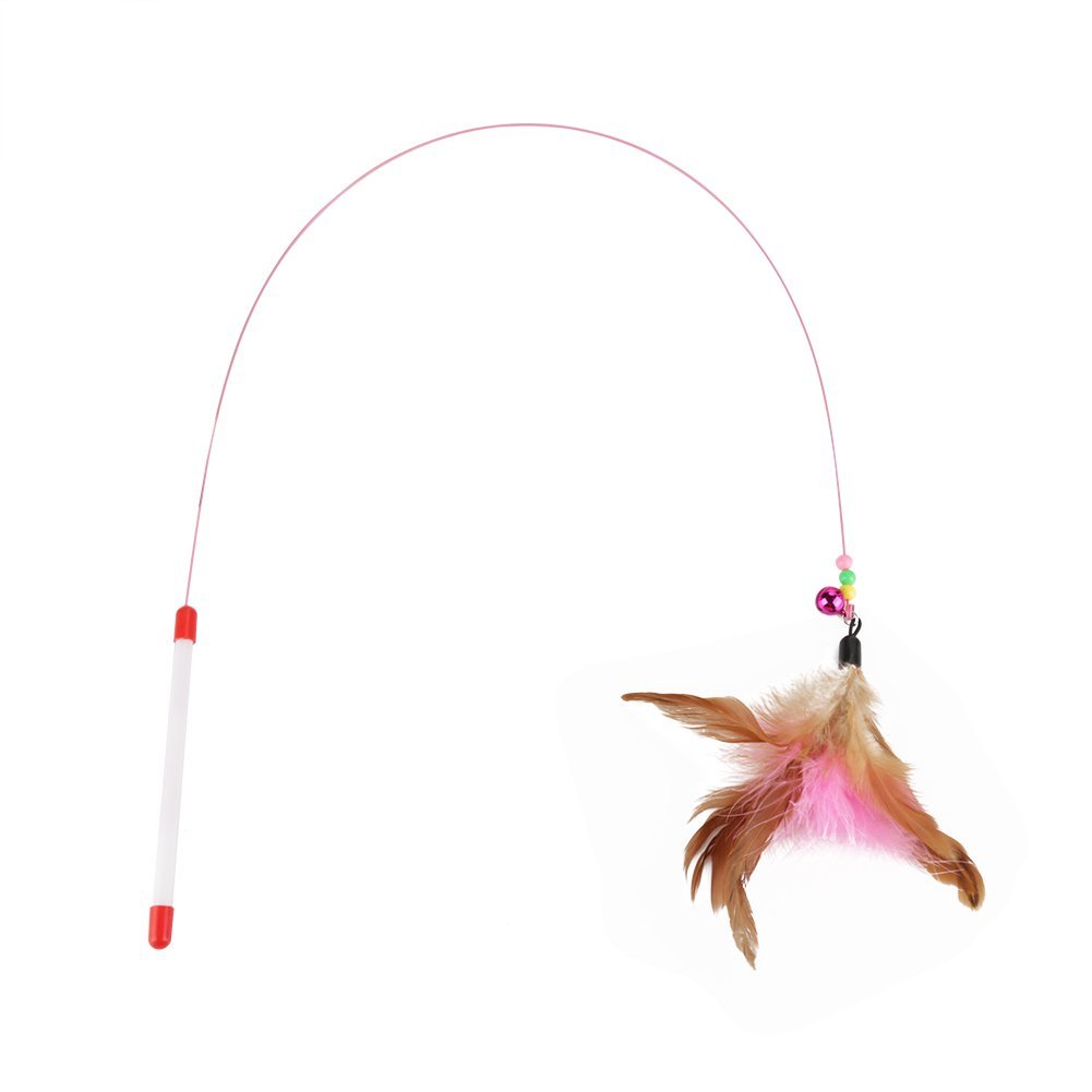 Zerodis Funny Cat Feather Teaser Toy, Safe Eco-friendly Pet Play Wand with Bright Color, Ringing Bell & Curiosity Satisfaction for Cats, Made of